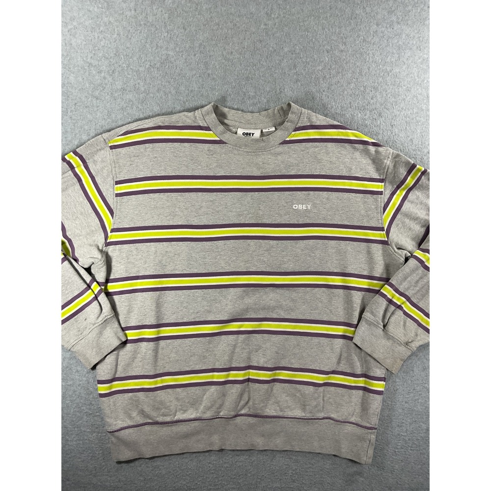 Obey Mens Organic Cotton Striped Crewneck Sweatshirt M 1313